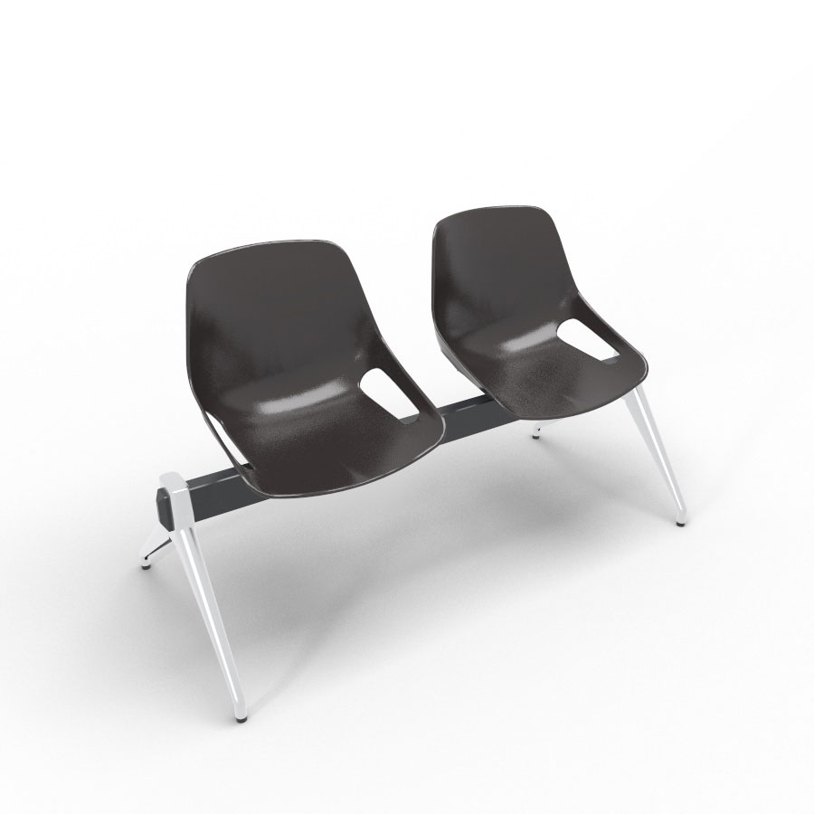Poutre Rosalie 2 places assise polypropylne brun noir - pitement aluminium poli - traverse mtal lisse noir