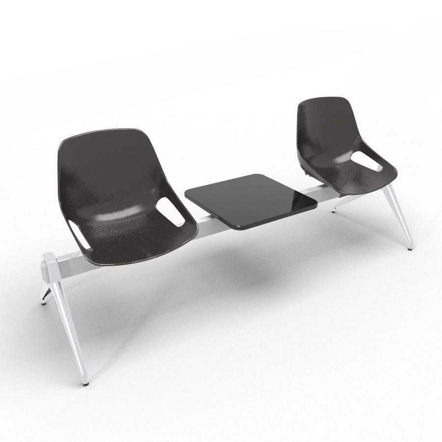 Poutre Rosalie 2 places + 1 tablette - assise polypropylne brun noir - pitement aluminium poli - traverse mtal gris aluminium