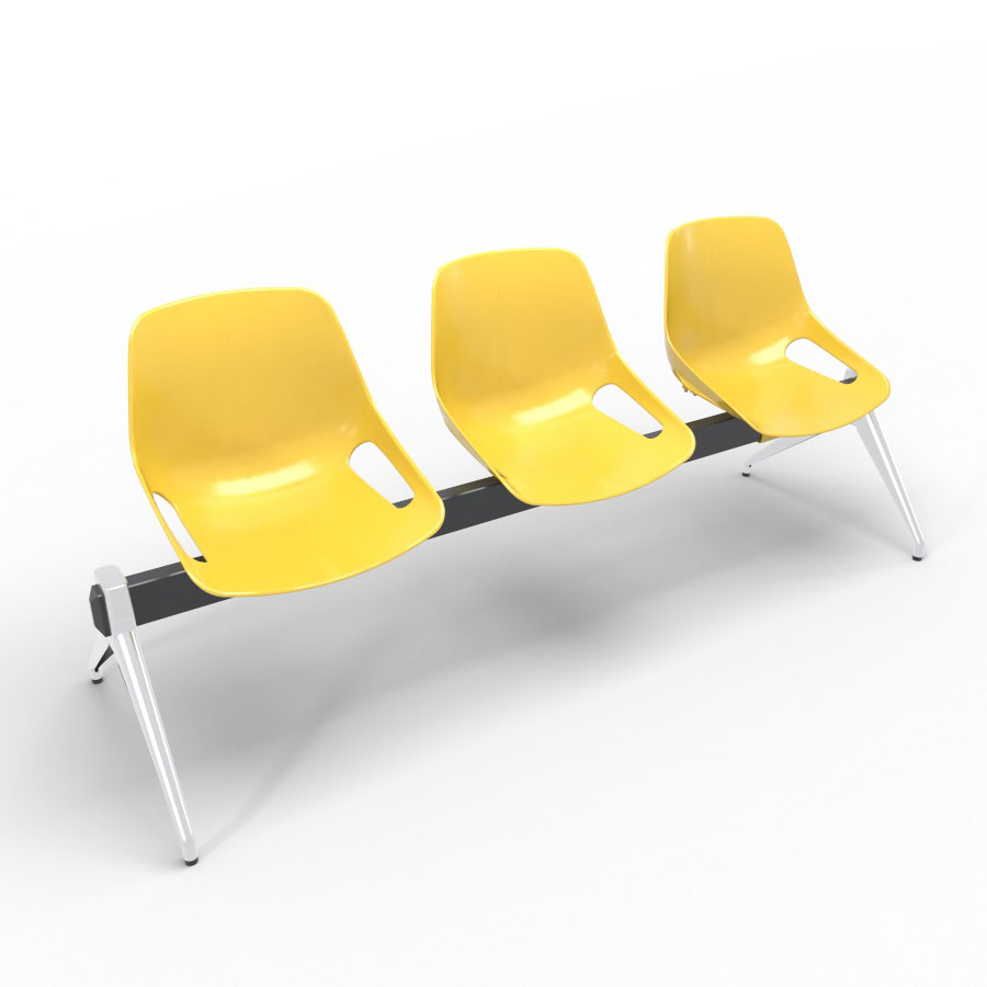 Poutre Rosalie 3 places assise polypropylne jaune - pitement aluminium poli - traverse mtal lisse noir