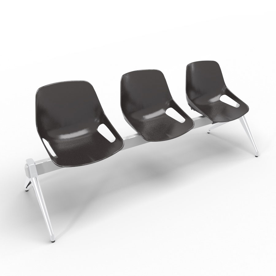Poutre Rosalie 3 places assise polypropylne brun noir - pitement aluminium poli - traverse mtal gris aluminium