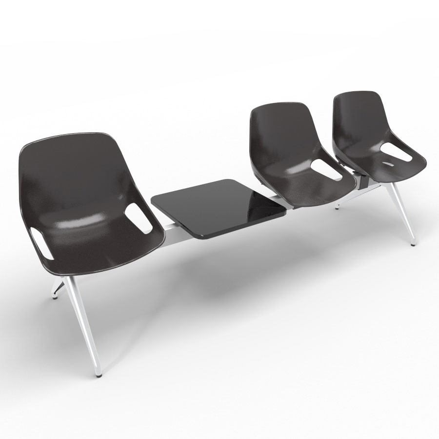 Poutre Rosalie 3 places + 1 tablette - assise polypropylne brun noir - pitement aluminium poli - traverse mtal gris aluminium