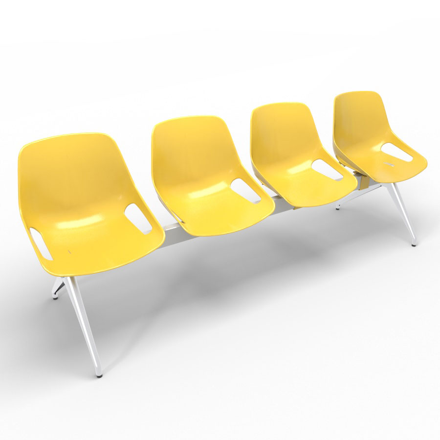 Poutre Rosalie 4 places assise polypropylne jaune - pitement aluminium poli - traverse mtal gris aluminium