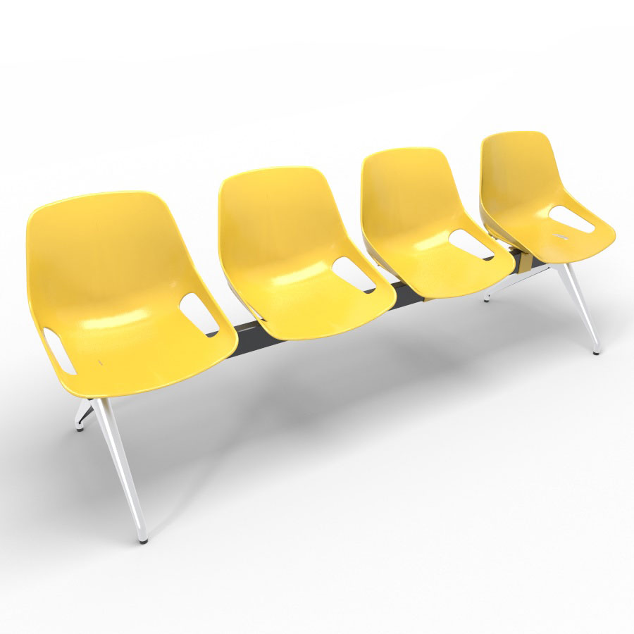 Poutre Rosalie 4 places assise polypropylne jaune - pitement aluminium poli - traverse mtal lisse noir