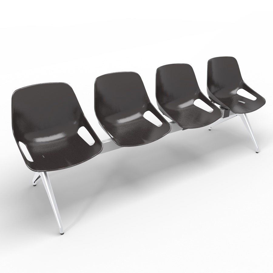 Poutre Rosalie 4 places assise polypropylne brun noir - pitement aluminium poli - traverse mtal gris aluminium