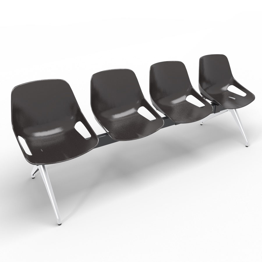 Poutre Rosalie 4 places assise polypropylne brun noir - pitement aluminium poli - traverse mtal lisse noir