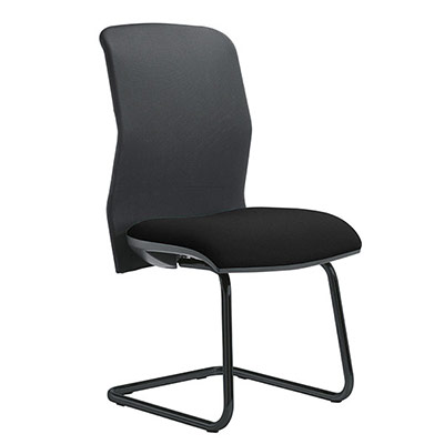 Si�ge visiteur pi�tement luge noir assise rev�tement tissu Bali noir dossier r�sille noire