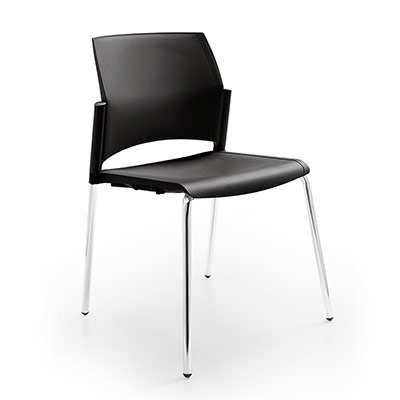 Chaise visiteur Versaty polypro noir - 4 pieds chroms