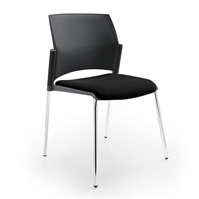 Chaise visiteur Versaty polypro noir avec placet d'assise noir - 4 pieds chroms