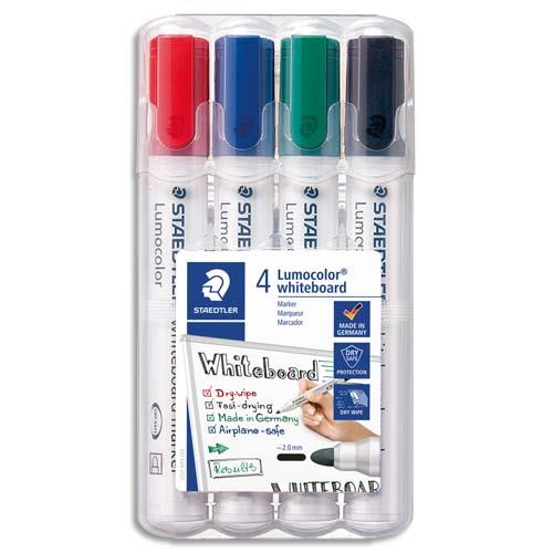 Marqueur Staedtler Lumocolor 351 - pointe ogive - effaable - pochette de 4 coloris assortis