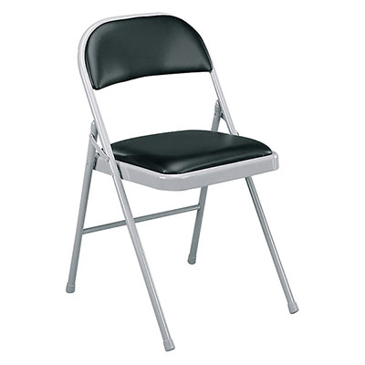Lot de 4 chaises pliantes Plius - assise et dossier en mousse revtus de similicuir noir - structure en tube d'acier gris