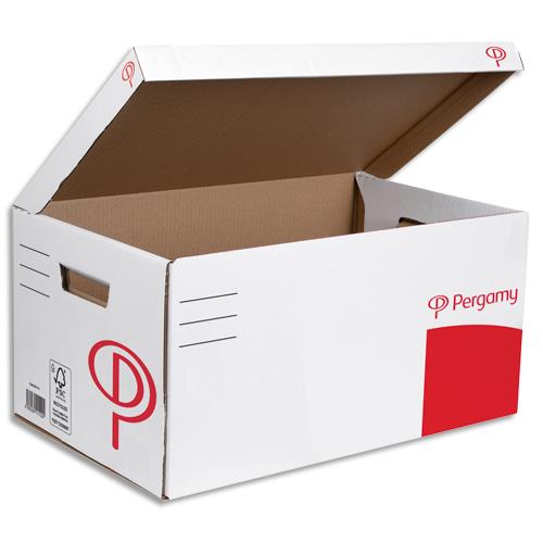 Conteneur  archives 1er prix en carton ondul recouvert de kraft blanc - ouverture sur le dessus - 52 x 26 x 34 cm