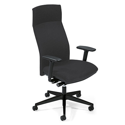 Sige de bureau  roulettes Attitud' - assise et dossier avec tetire tissu noir - synchrone ergonomique - pitement nylon noir