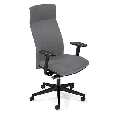 Sige de bureau  roulettes Attitud' - assise et dossier avec tetire tissu gris - synchrone ergonomique - pitement nylon noir