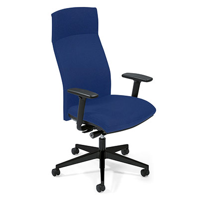 Sige de bureau  roulettes Attitud' - assise et dossier avec tetire tissu bleu cobalt - synchrone ergonomique - pitement nylon noir