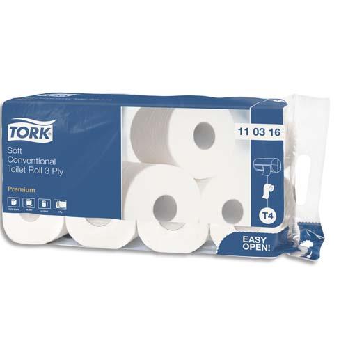Papier toilette traditionnel Tork Premium - 110316- 250 mtres 3 plis - paquet de 8 rouleaux - pour TORK T4