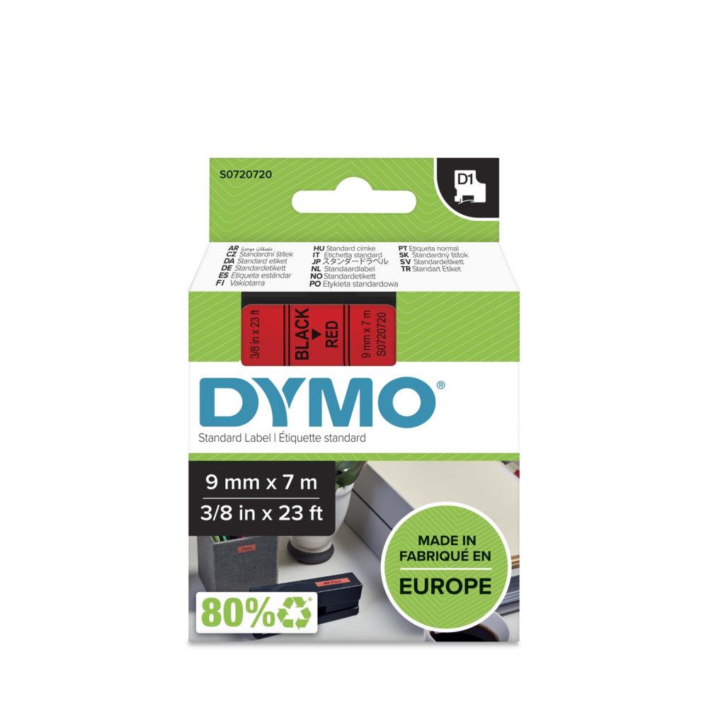 Ruban titreuse D1 Dymo S0720720 - criture Noir / fond Rouge -  9mm x 7m