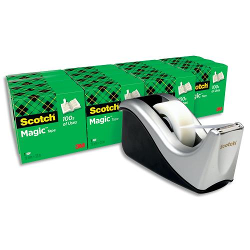 Lot de 16 rouleaux de Scotch Magic - invisible - 19 mm x 33 m - livr avec 1 dvidoir C60