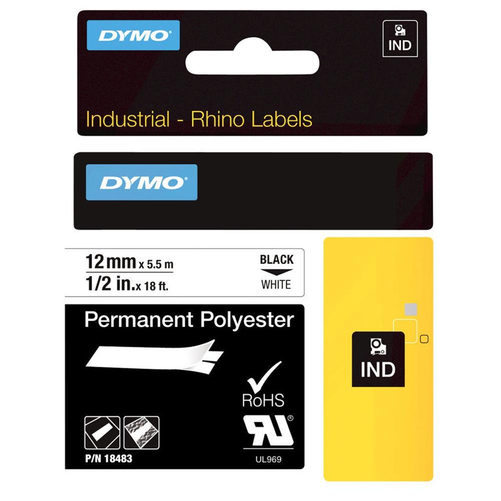 Rubans titreuse Dymo Rhino 18490 - criture Noir / fond Blanc - 12 mm x  Longeur 3,5 m - Polyester