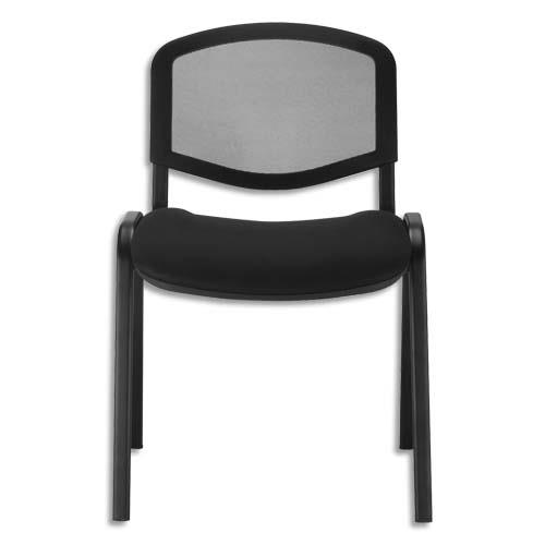Chaise de conf�rence 4 pieds dossier r�sille noir et assise tissu noir