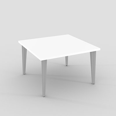Table de confrence rectangulaire 4-Meeting - 120 x 120 cm - sans trappe - plateau blanc neige - pitements carrs gris aluminium