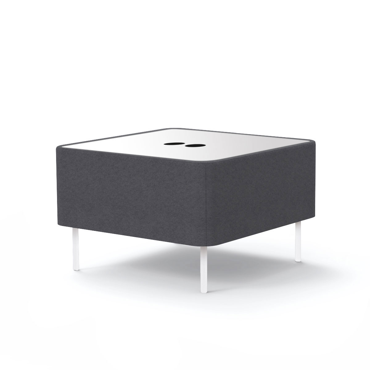 Module plateau perc pour lectrification Zlie L. 67 x H. 43 cm sans dossier tissu Bonda gris orage sur 4 pieds tubes fixes D.20 mm mtal structur blanc