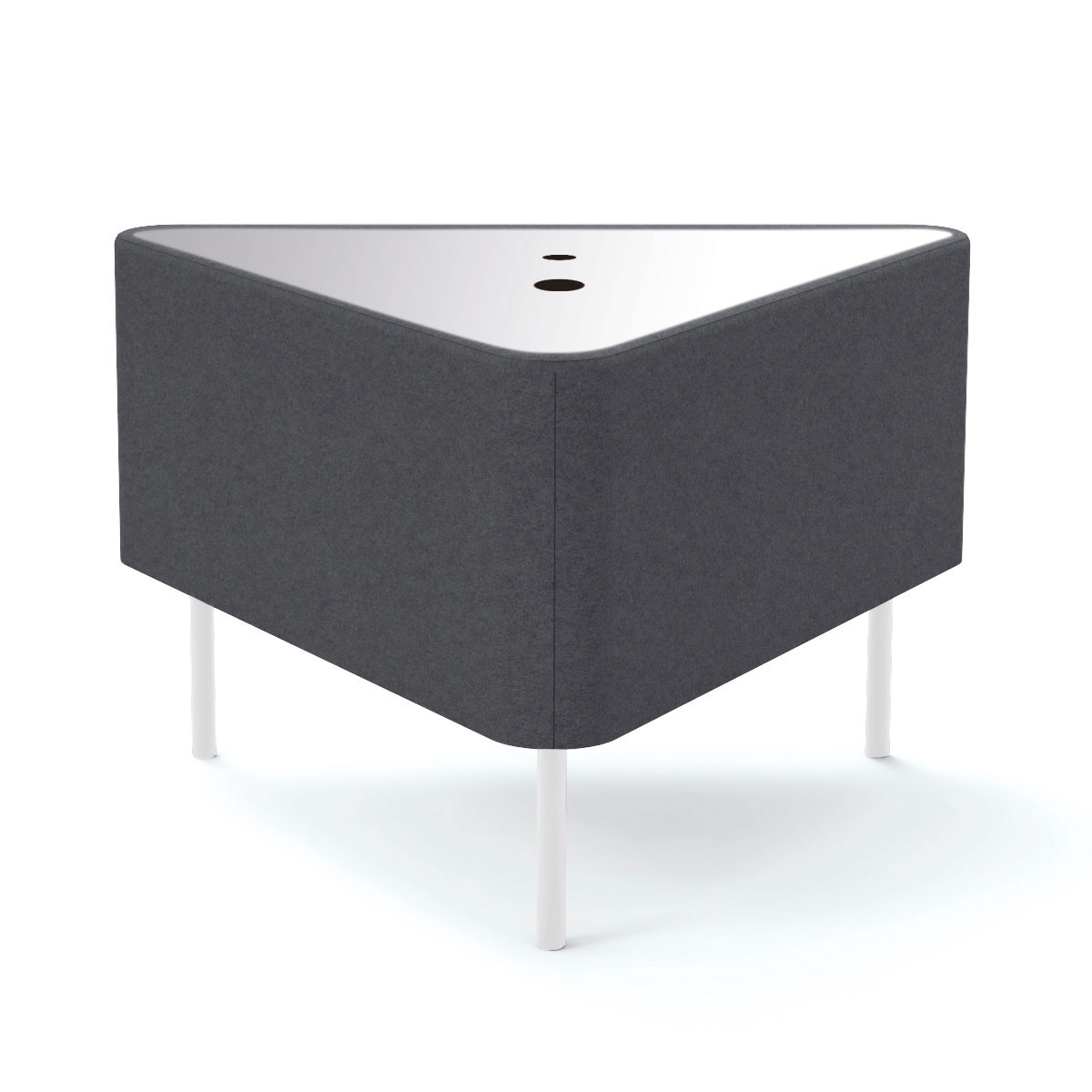 Angle 60 avec plateau perc mtallique pour lectrification Zlie L.67 x P. 59,5 x H. 43 cm sans dossier tissu Bonda gris orage sur 3 pieds fixes D.20 mm mtal structur blanc