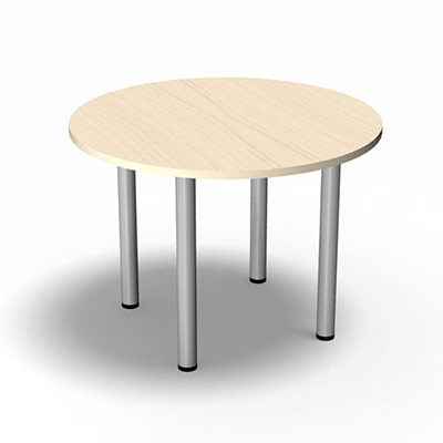 Table ronde de runion diamtre 100 cm - 4 pieds tubes coloris gris aluminium -plateau dcor rable blanc