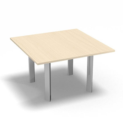 Table de runion carre 120 x 120 cm - 4 pieds triangulaires coloris gris aluminium - plateau dcor rable blanc