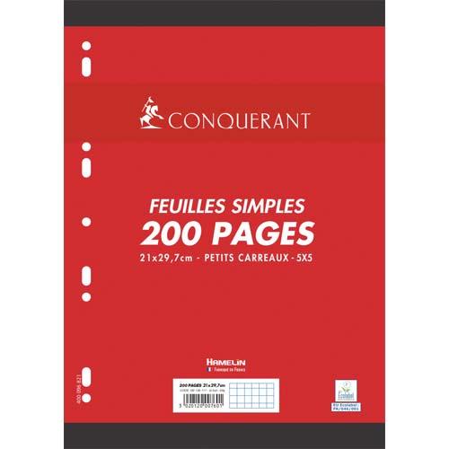 Feuillets mobiles - 21x29.7 cm - 200 pages - petits carreaux - blancs papier - 90g - sous �tuis