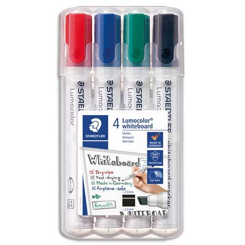 Marqueur Staedtler Lumocolor 351B - pointe biseaut�e - effa�able - pochette de 4 Coloris assortis
