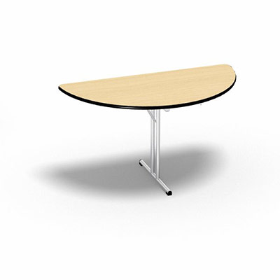 Table pliante 1/2 lune L 140 x P 70 x H 73 cm  plateau mlamine p 25mm htre saumon pitement mtallique rond o 30 mm chrom
