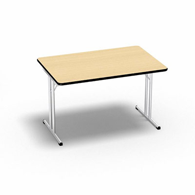 Table pliante rectangulaire L 120 x P 80 x H 73,5 cm plateau mlamine p 25 mm htre saumon pitements mtalliques ronds o 30 mm chrom