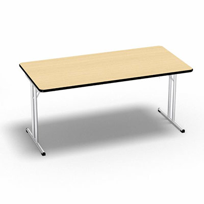 Table pliante rectangulaire L 160 x P 80 x H 73,5 cm plateau mlamine p 25 mm htre saumon pitements mtalliques ronds o 30 mm chrom