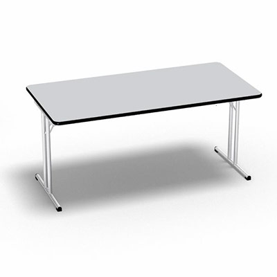 Table pliante rectangulaire L 160 x P 80 x H 73,5 cm plateau mlamine p 25 mm gris clair pitements mtalliques ronds o 30 mm chrom