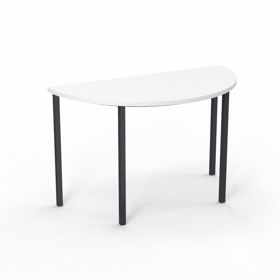 Table polyvalente demi-lune L 120 x P 60 cm - plateau dcor blanc neige pitement finition gris anthracite