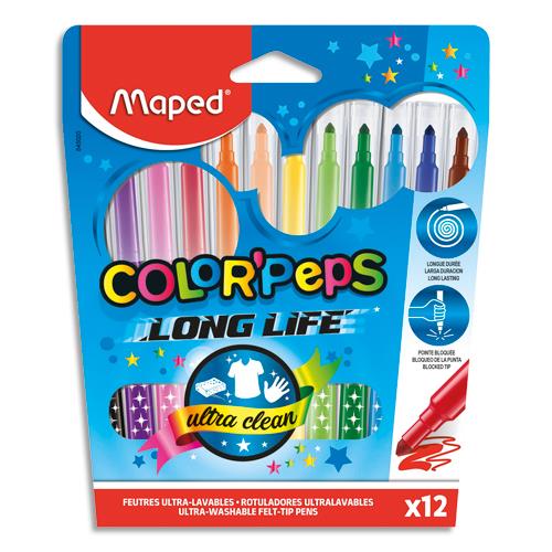 Pochette de 12 feutres de coloriage Maped Color Peps Longlife - pointe moyenne - coloris assortis