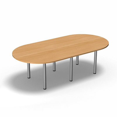 Table de confrence 240 cm - plateau dcor htre saumonn - sur pieds tubes coloris gris aluminium