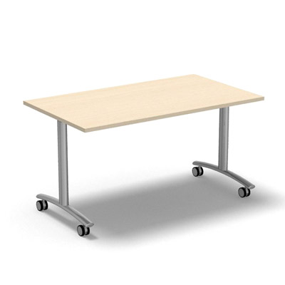 Table abattante rectangulaire sur roulettes - 140 x 80 cm - plateau rable - finitions aluminium