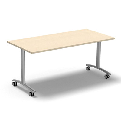 Table abattante rectangulaire sur roulettes - 160 x 80 cm - plateau rable - finitions aluminium