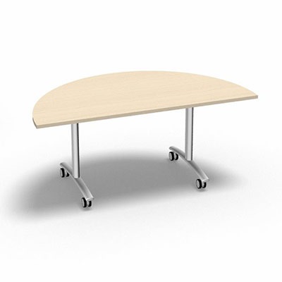 Table abattante demi lune multigamme - plateau dcor rable blanc - pitement finition blanc