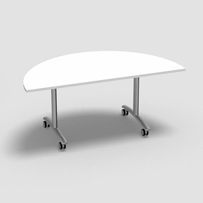 Table abattante demi lune multigamme - plateau dcor blanc neige - pitement finition alu