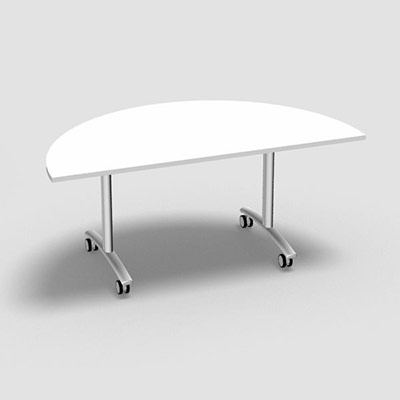 Table abattante demi lune multigamme - plateau dcor blanc neige - pitement finition blanc