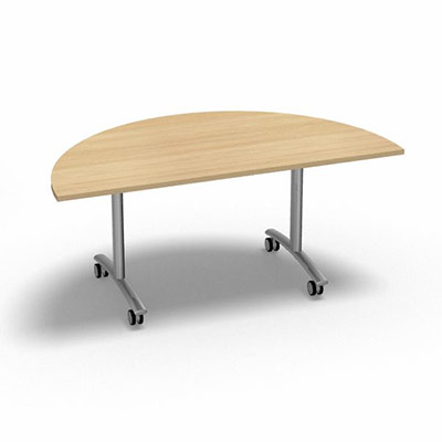 Table abattante demi lune multigamme - plateau dcor chne clair - pitement finition alu