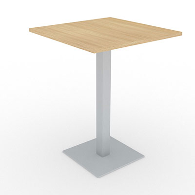 Table snack carr�e H 105 x L 80 x P 80 cm ch�ne clair sur pi�tement central carr� finition gris aluminium