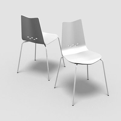 Lot de 2 chaises Spoon dcor blanc sur 4 pieds chrom
