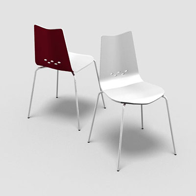 Lot de 2 chaises Spoon dcor blanc/rouge sur 4 pieds chrom