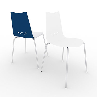 Lot de 2 chaises Spoon dcor blanc/bleu sur 4 pieds chrom