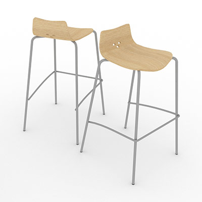 Lot de 2 tabourets hauts Spoon dcor chne clair sur 4 pieds chrom