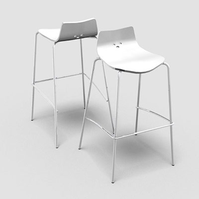 Lot de 2 tabourets hauts Spoon dcor blanc sur 4 pieds chrom
