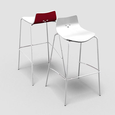 Lot de 2 tabourets hauts Spoon dcor blanc/rouge sur 4 pieds chrom